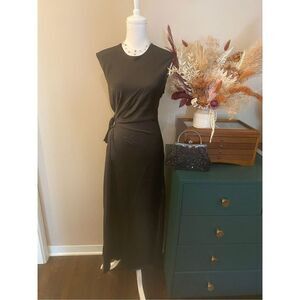 House of Harlow 1960 Women's Black Ruched Keyhole Maxi Satin Dress Size XS NEW